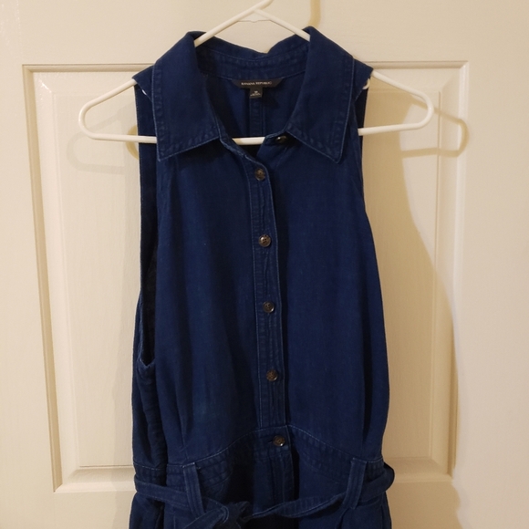 Banana Republic Denim Linen/Cotton BUTTON DOWN BERMUDA ROMPER -  size 18 - Picture 2 of 12
